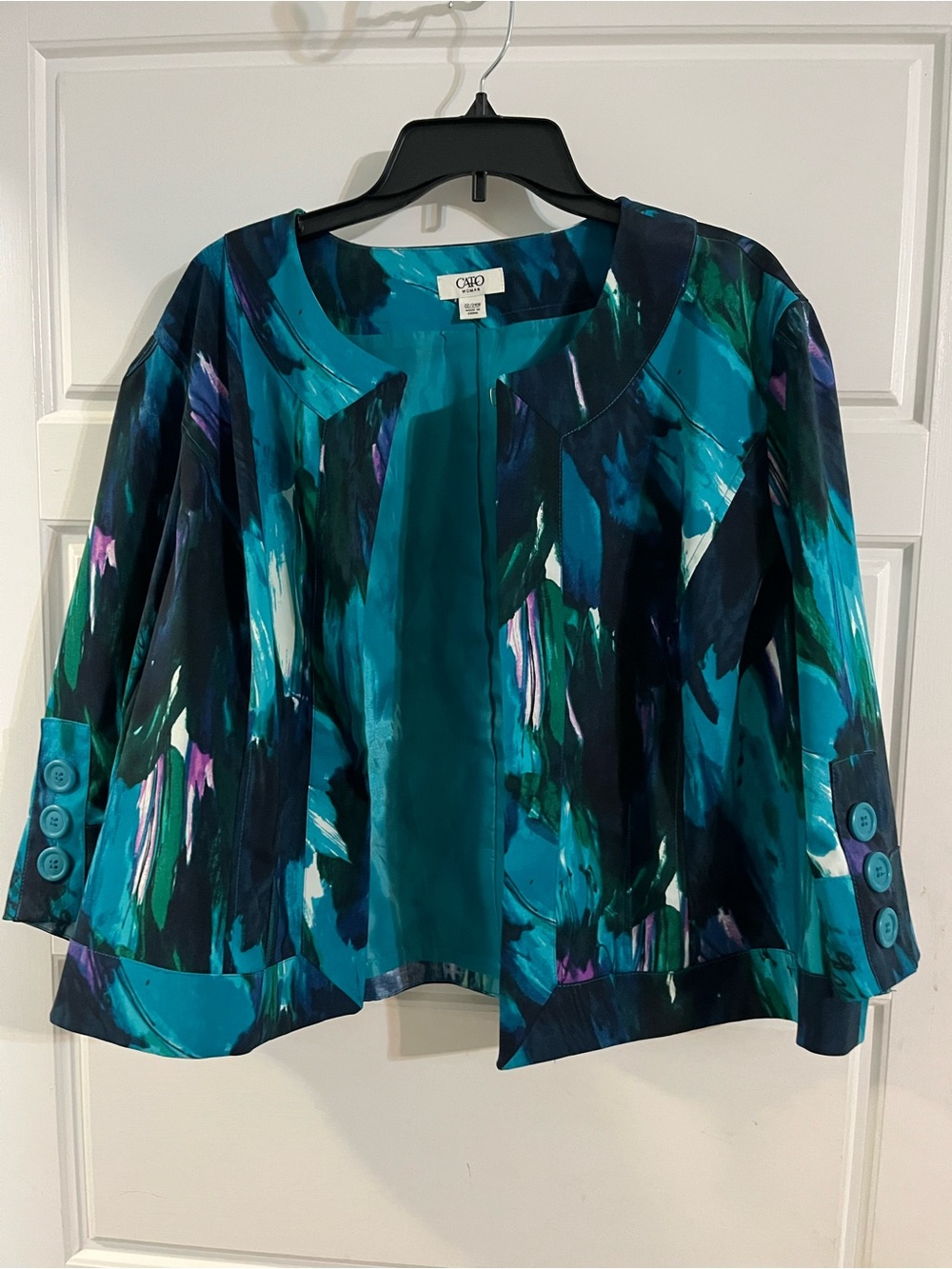 Cato Teal Navy & Green Painterly Cropped Jacket